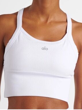 Alo Longline White Ribbed Knit Longline Bra